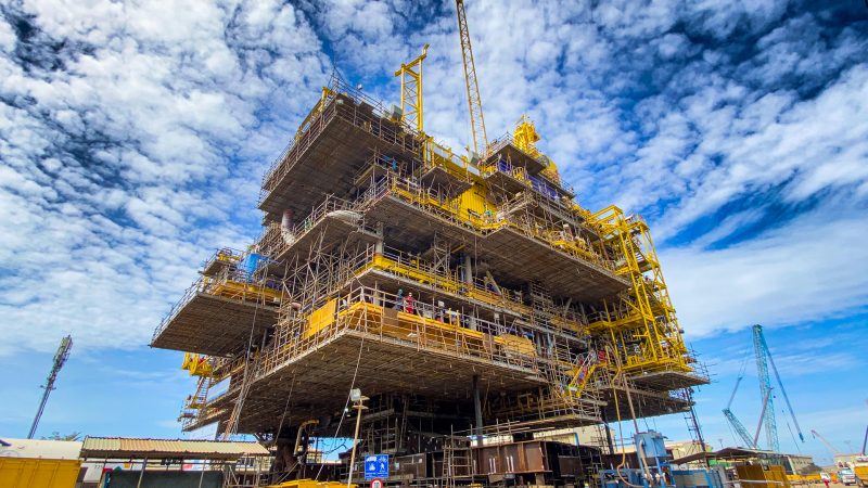 Offshore platform fabrication filmed under full site safety protocol, Vung Tau 2023