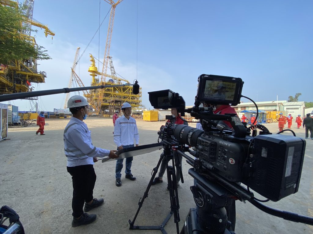 9G Pictures crew in full PPE filming inside the PTSC M&C fabrication yard